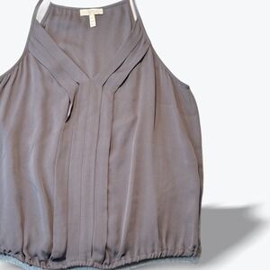 Joie Bubble Hem Blouse Halter Silk Pleated Light Airy Designer Gray Womens XS